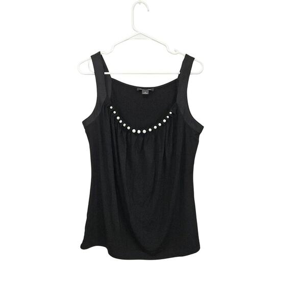 WHBM Black Tank Top Pearls Around Neck Thick Straps Size Medium Stretch - Picture 1 of 6